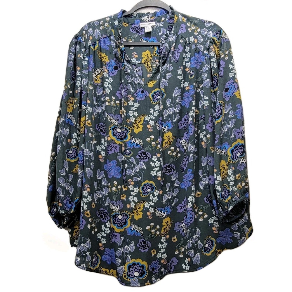 Carolina Belle Montreal Dressy Blouse Womens 2XL Multicolor Purple Floral Whimsy
